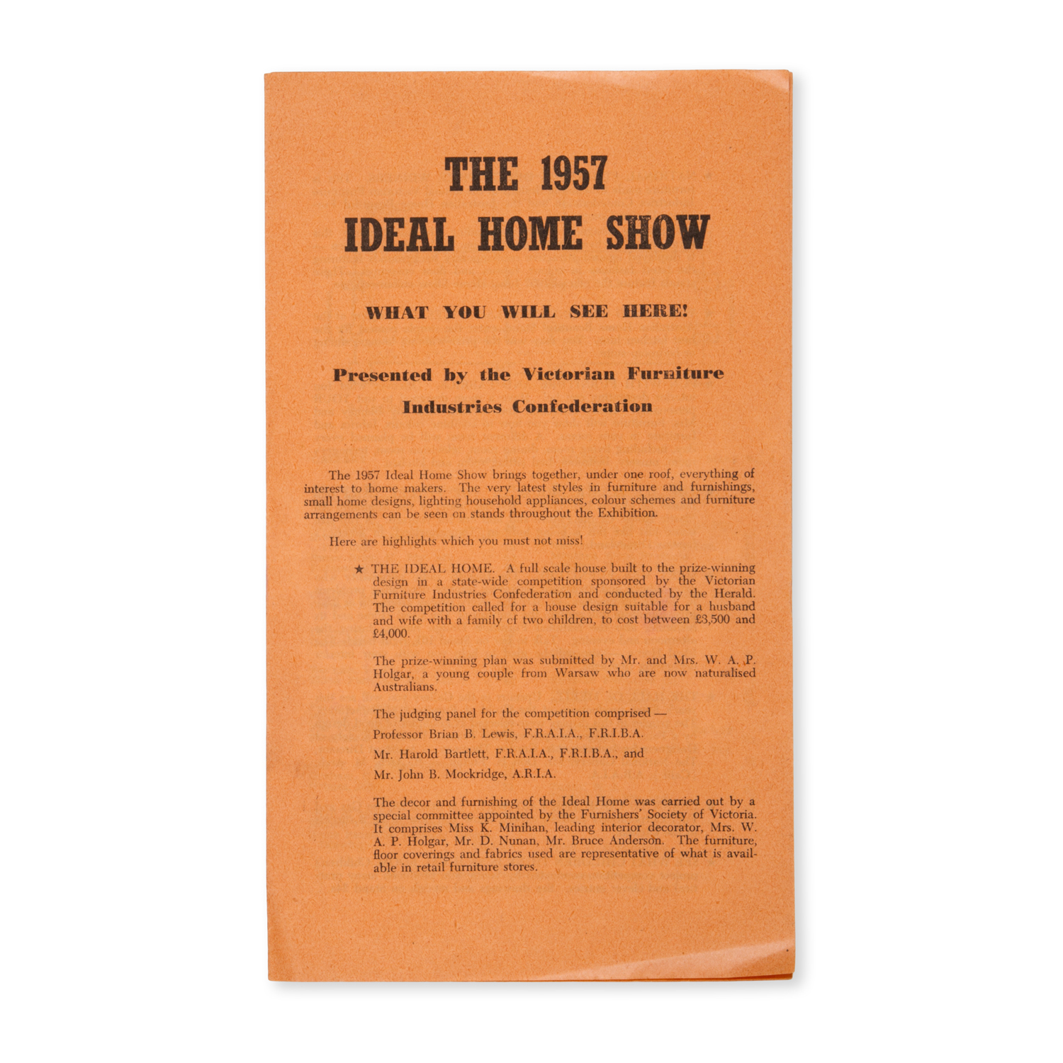 Melbourne The 1957 Ideal Home Show What You Will See Here Melbourne The 1957 Ideal Home Show What You Will See Here Presented By Victorian Furniture Industries Confederation Douglas Stewart Fine Books