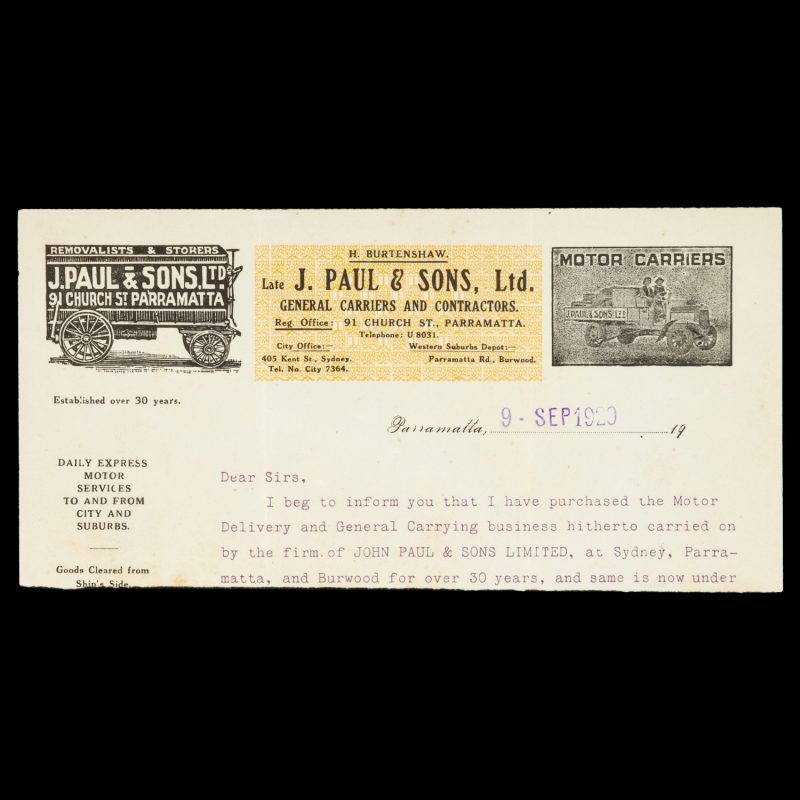 Illustrated letterhead for H. Burtenshaw (late J. Paul ...